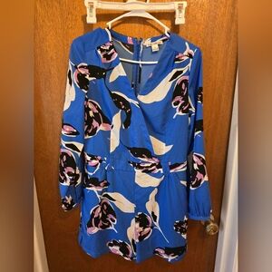 Dalia Collectiin Floral Blue Long Sleeve Short Romper Size 4